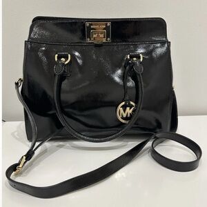 BLACK FRIDAY WEEK!! Michael Kors Shiny Black Satchel with Gold Accents